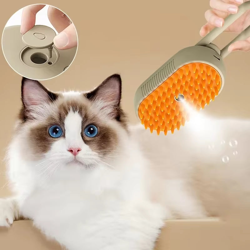 Steamy Pet Spa: 3-in-1 Beauty Brush for Cats and Dogs