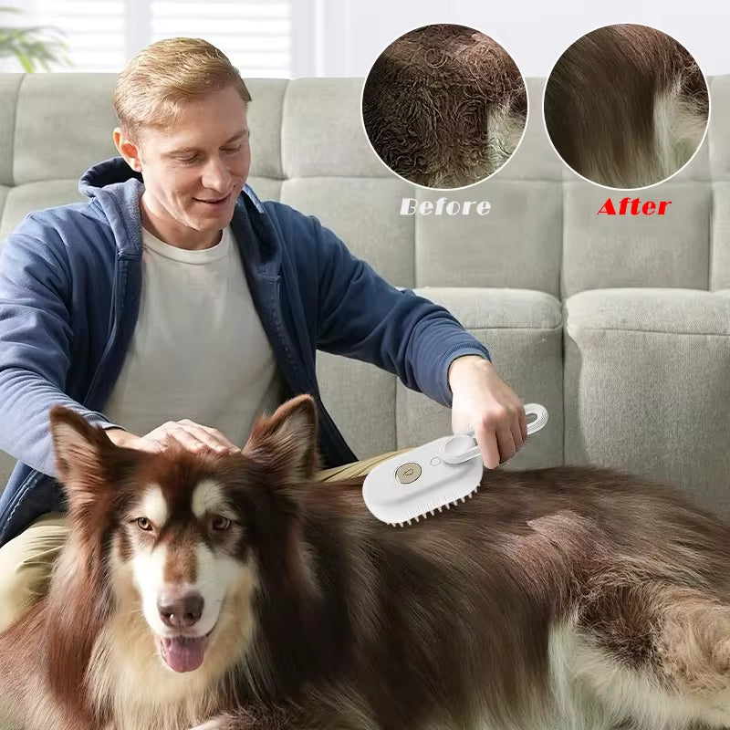 Steamy Pet Spa: 3-in-1 Beauty Brush for Cats and Dogs