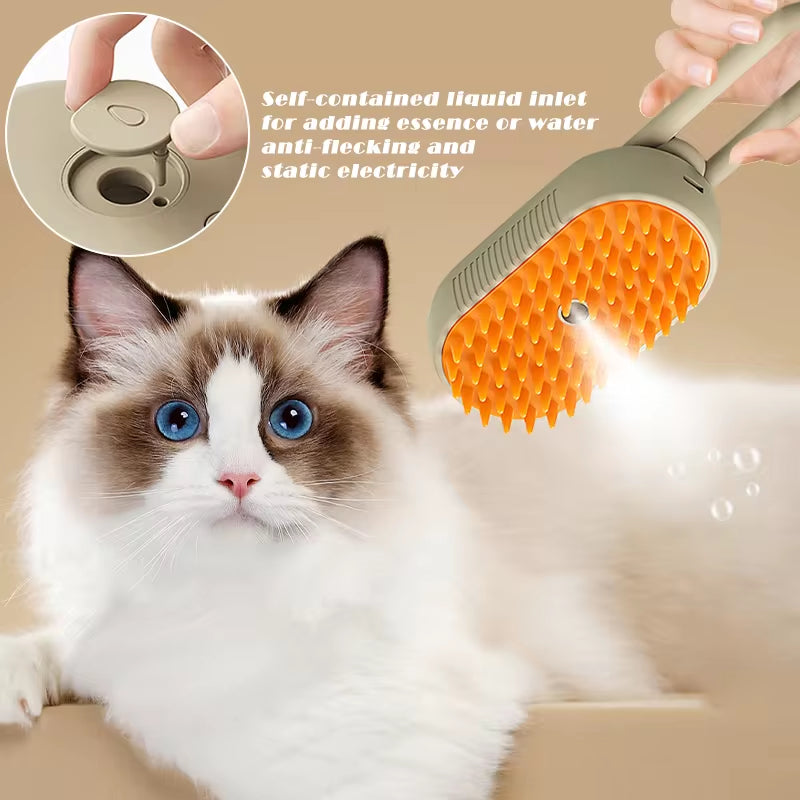 Steamy Pet Spa: 3-in-1 Beauty Brush for Cats and Dogs